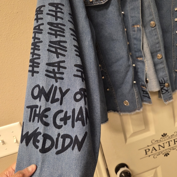 Women's Blue Jean Jacket with Studded Details - Picture 3 of 6